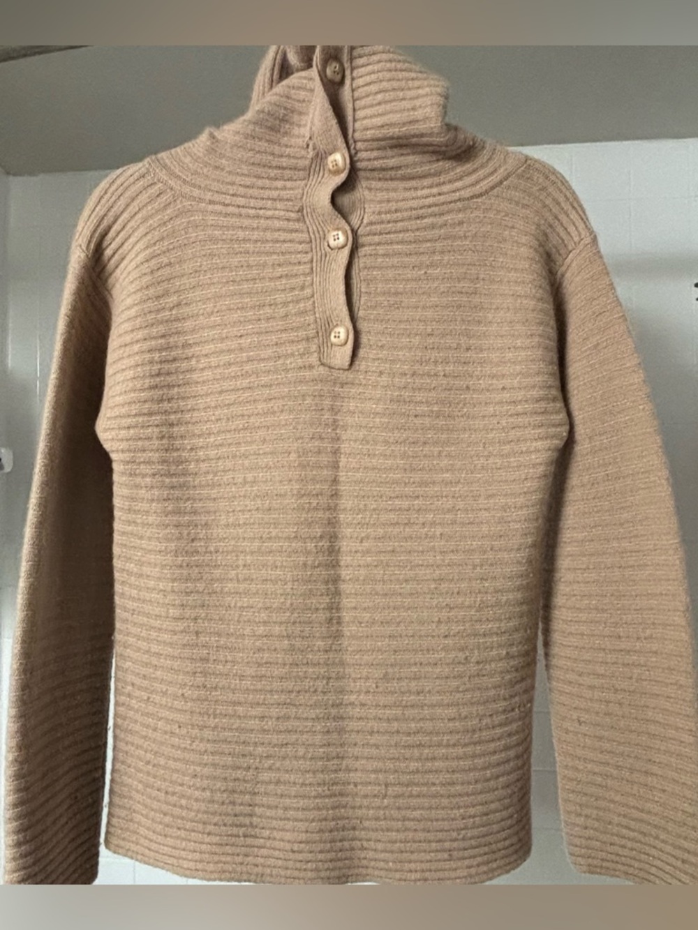 Geoffrey Beene Ribbed Button-Front Turtleneck Sweater - Camel